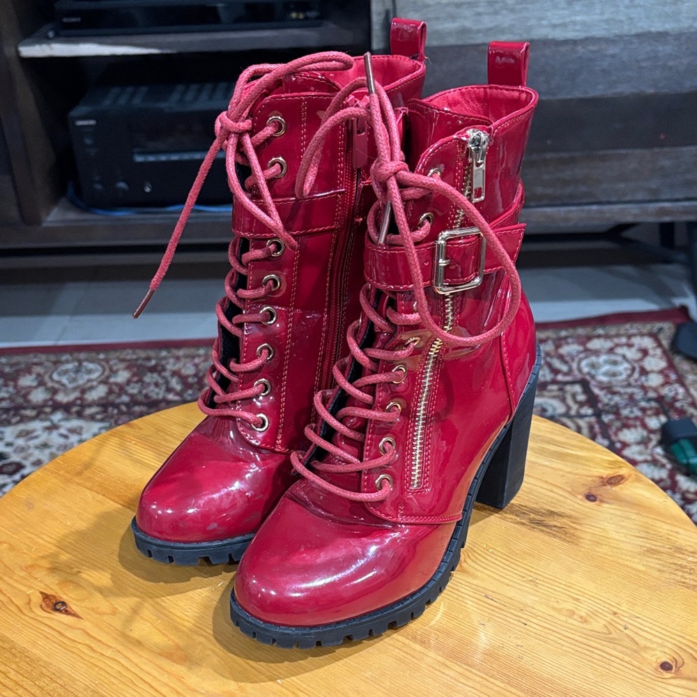 Stylish Forever Red Lace-Up Women's Boots 6.5